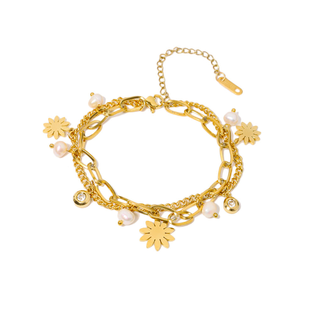 Bracelet en perles d'eau douce naturelles, bracelet haut de gamme au style ins, bijou pour femme en acier titane, ne se décolore pas, vintage