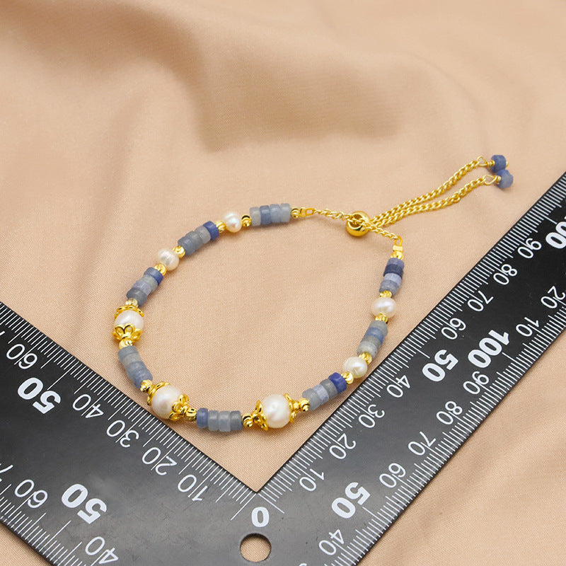 Bracelet en perles d'eau douce naturelles, design de niche, bracelet en aigue-marine, plaqué or 18k, bijou pour femme