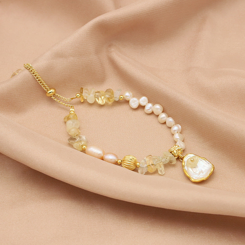 Bracelet en perles naturelles, bracelet en cristal jaune baroque d'eau douce, accessoire mignon et original, bijoux plaqués or 18k