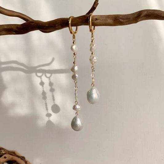 Boucles d'oreilles asymétriques vintage à la mode en forme de goutte d'eau en perles naturelles, style baroque d'eau douce