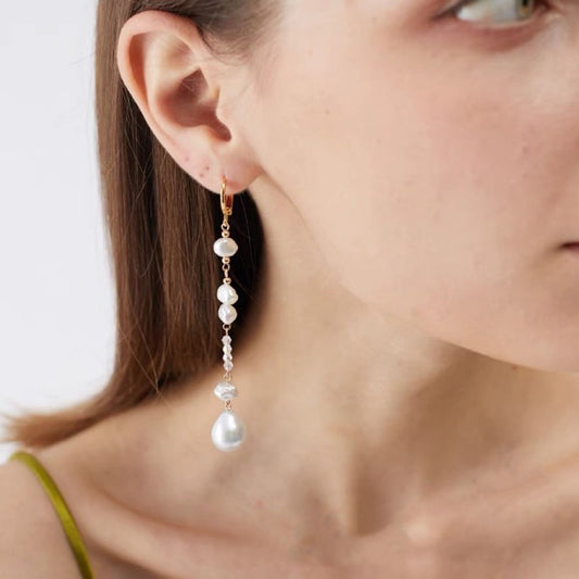 Boucles d'oreilles asymétriques vintage à la mode en forme de goutte d'eau en perles naturelles, style baroque d'eau douce