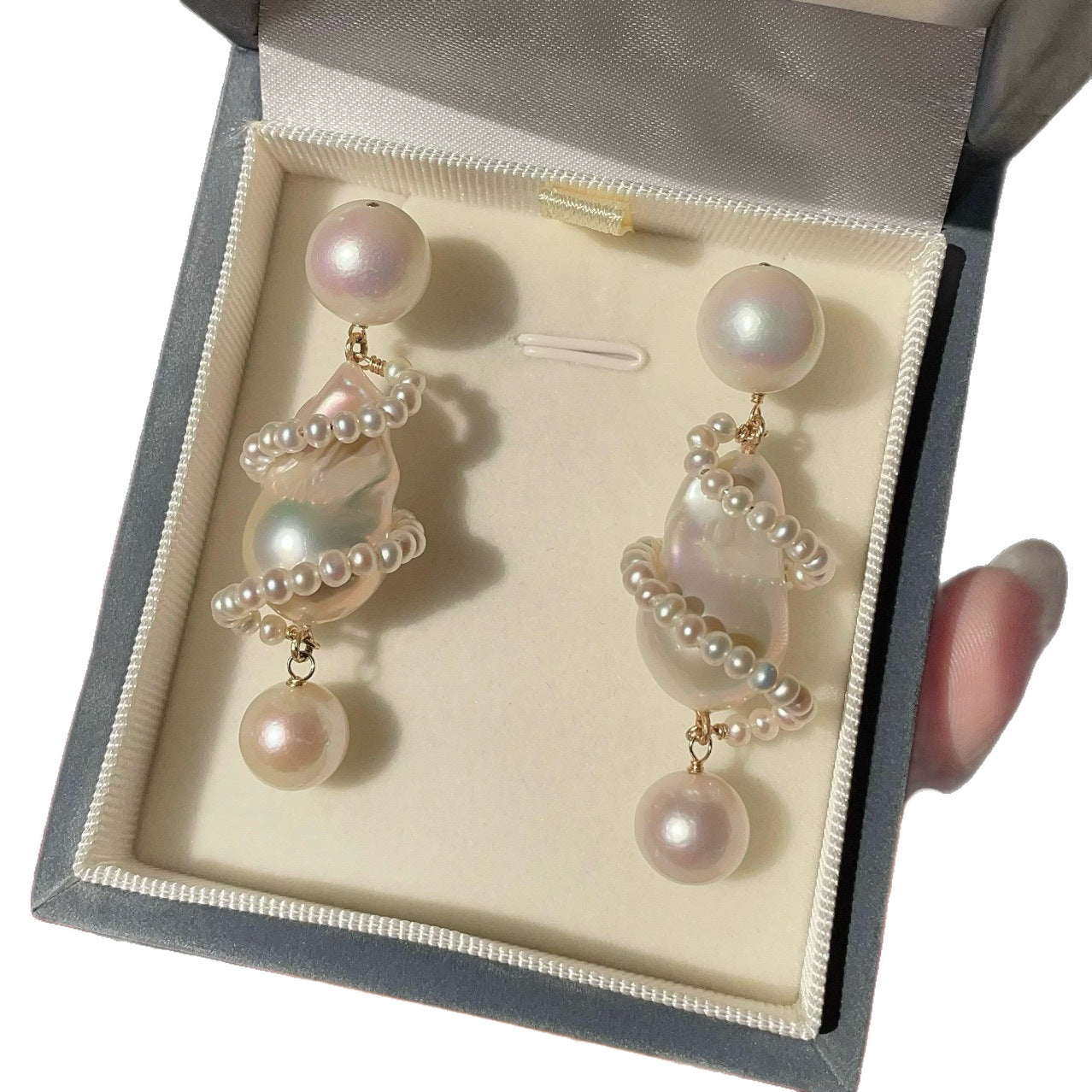 Boucles d'oreilles en perles baroques naturelles de style Chen Jiahui, avec des épingles en argent, accessoires d'oreilles élégants.