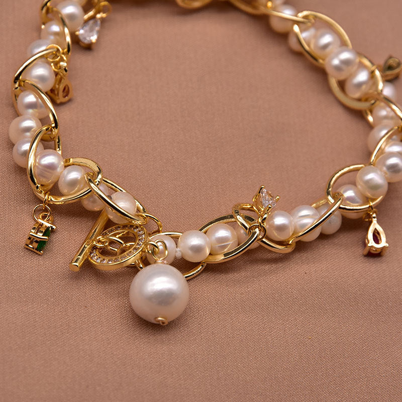 Bracelet en perles d'eau douce naturelles pour femmes, mode européenne et américaine, style personnel, fait à la main