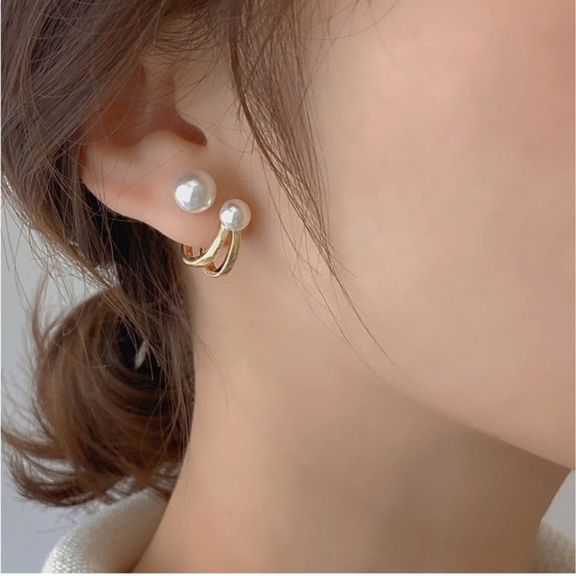 Boucles d'oreilles en perles de culture d'eau douce naturelles à porter de deux manières, design minimaliste pour femmes, style rétro français, accessoires d'oreilles à la personnalité unique