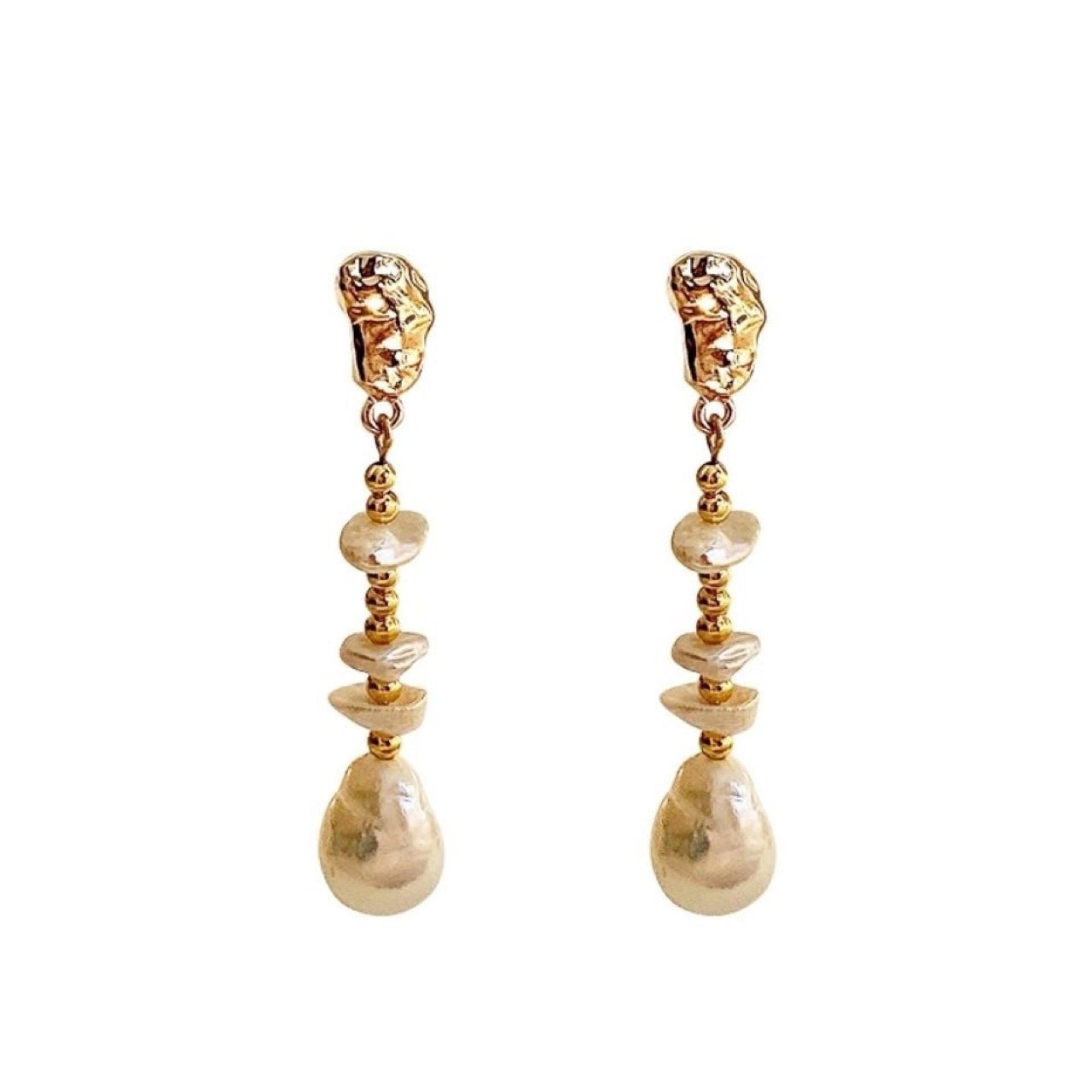 Boucles d'oreilles en perles baroques goutte d'eau en pétales de fleurs en lin naturel, élégantes et vintage avec aiguille en argent