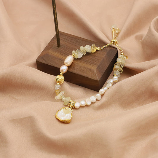 Bracelet en perles naturelles, bracelet en cristal jaune baroque d'eau douce, accessoire mignon et original, bijoux plaqués or 18k