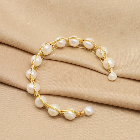 Bracelet en perles naturelles avec ouverture élastique, bracelet en fil torsadé, design haut de gamme et de niche