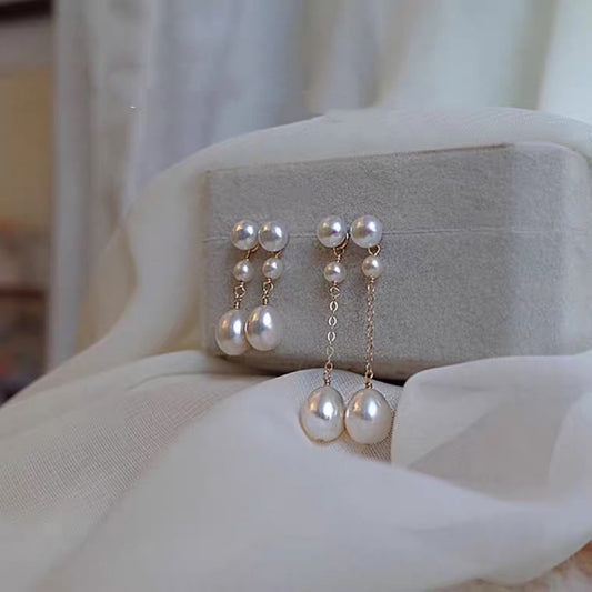 Boucles d'oreilles en perles naturelles pour femmes, longues, au style vintage, clous d'oreilles, accessoires, nouvelle collection 2024, tendance, polyvalentes