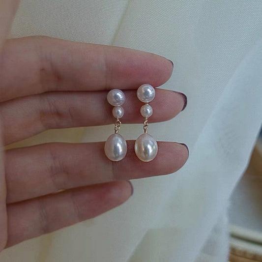 Boucles d'oreilles en perles naturelles pour femmes, longues, au style vintage, clous d'oreilles, accessoires, nouvelle collection 2024, tendance, polyvalentes