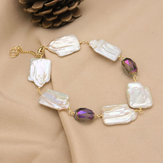 Bracelet en perles naturelles, bracelet baroque en eau douce, luxe léger, sensation haut de gamme, original, plaqué or 18k, bijoux résistants à la décoloration