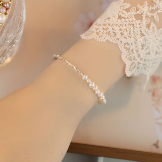 Bracelet en argent pur s925 avec perles d'eau douce naturelles, bracelet asymétrique en argent fragmenté, accessoires de design de niche