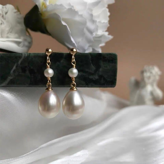 Boucles d'oreilles en véritable perle naturelle Baroque avec lumière forte, style rétro français, clous d'oreilles en perles d'eau douce, cadeau pour amie
