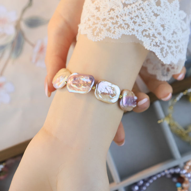 Bracelet en perles baroques carrées naturelles XlentAg pour femmes, style européen et américain, rétro, fait main, accessoires originaux