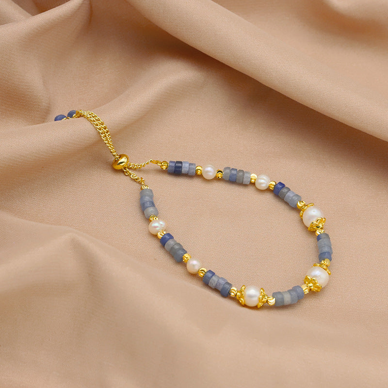 Bracelet en perles d'eau douce naturelles, design de niche, bracelet en aigue-marine, plaqué or 18k, bijou pour femme