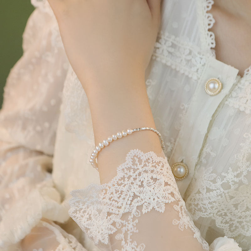 Bracelet en argent pur s925 avec perles d'eau douce naturelles, bracelet asymétrique en argent fragmenté, accessoires de design de niche