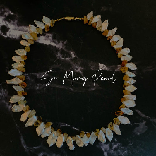 Collier de perles baroques mélangées et de citrine naturelle, serti sur un chaton irrégulier, accessoire haut de gamme pour les tenues d'automne et d'hiver 