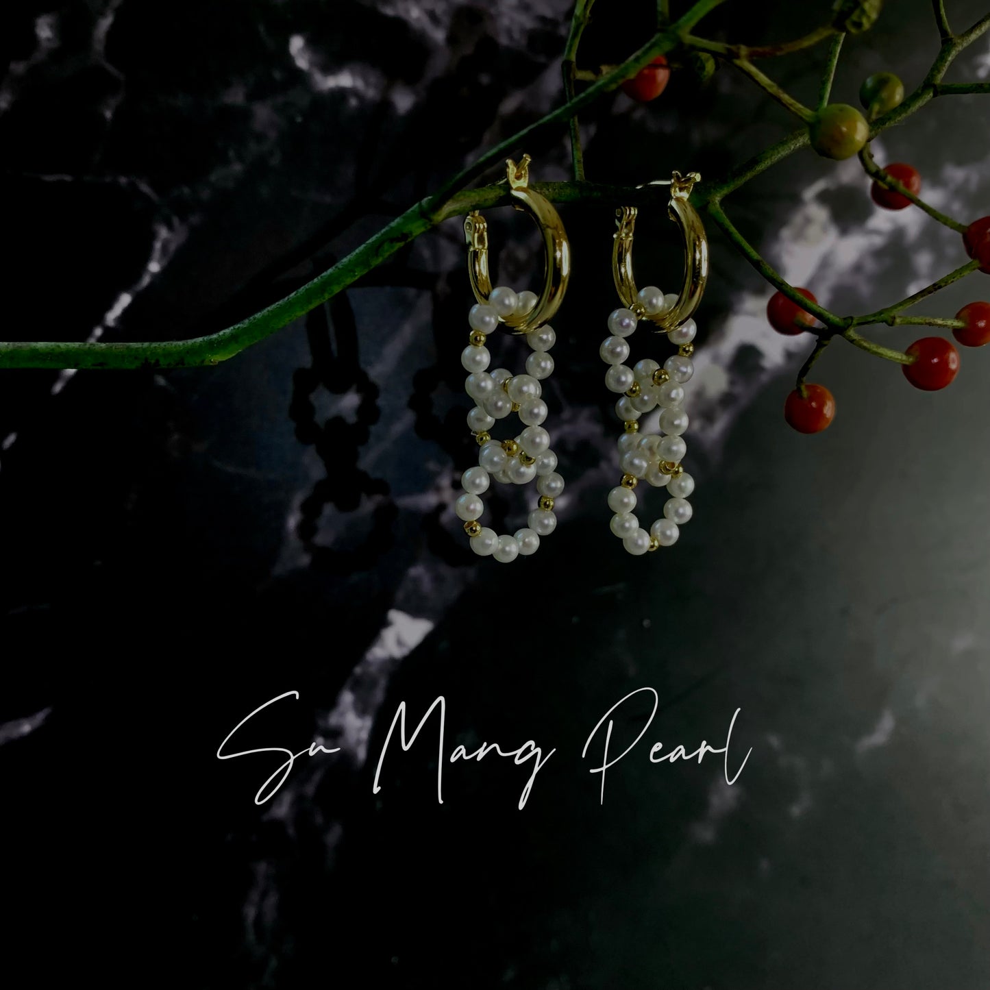 Boucles d'oreilles créoles entrelacées en perles naturelles, argent sterling S925