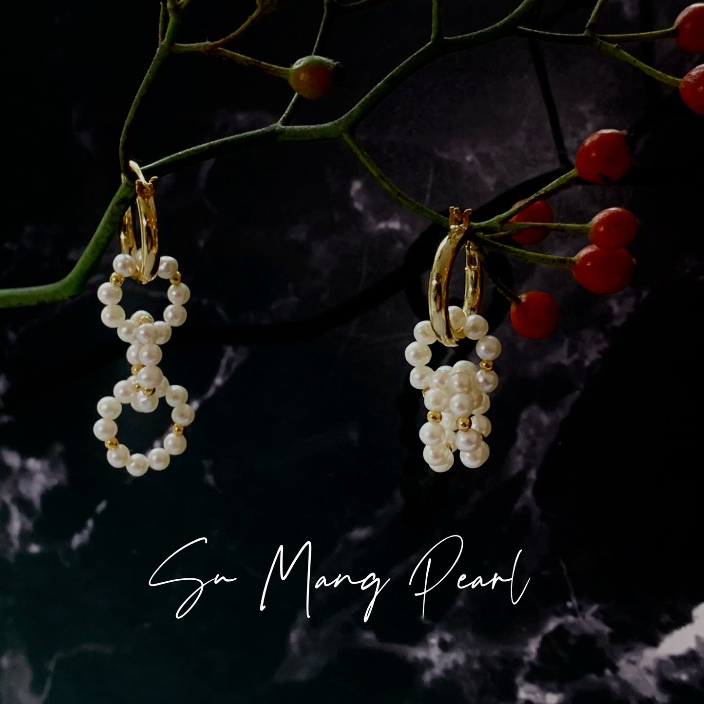 Boucles d'oreilles créoles entrelacées en perles naturelles, argent sterling S925