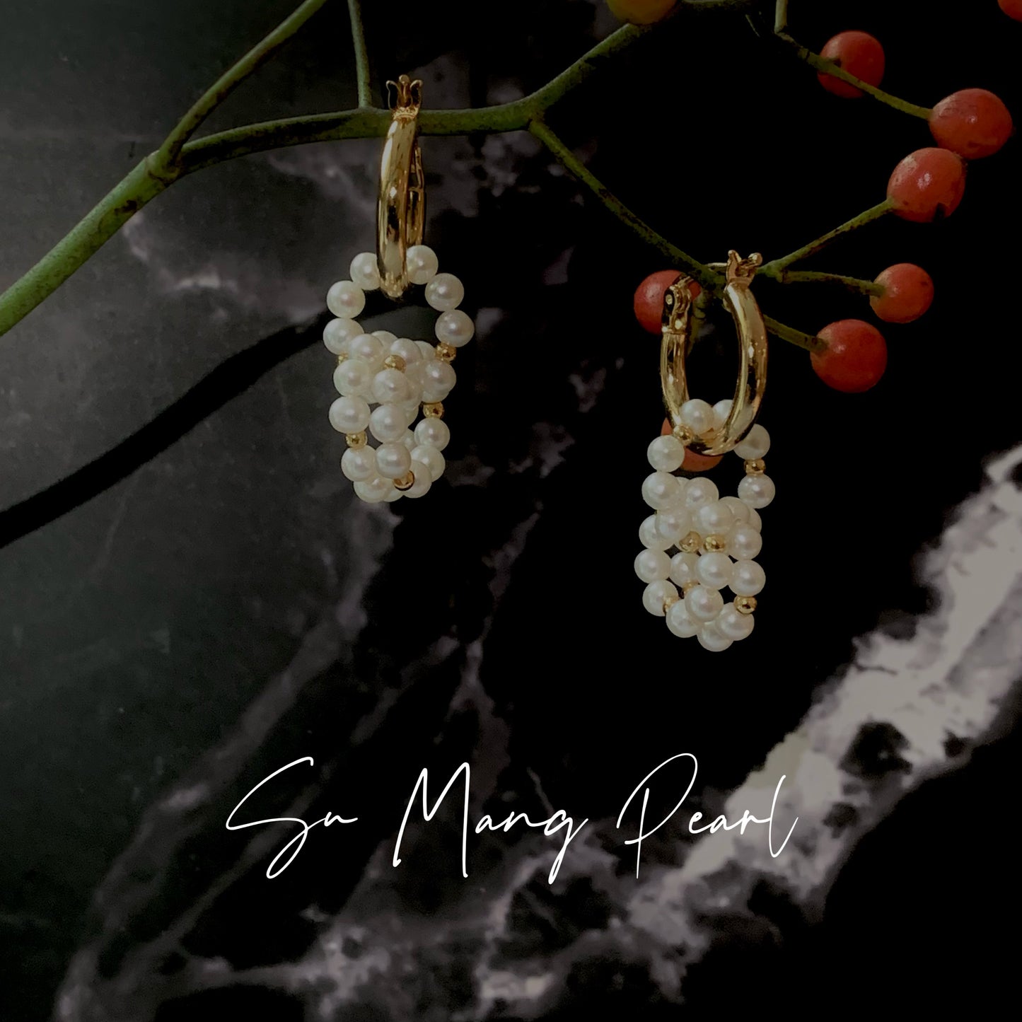 Boucles d'oreilles créoles entrelacées en perles naturelles, argent sterling S925