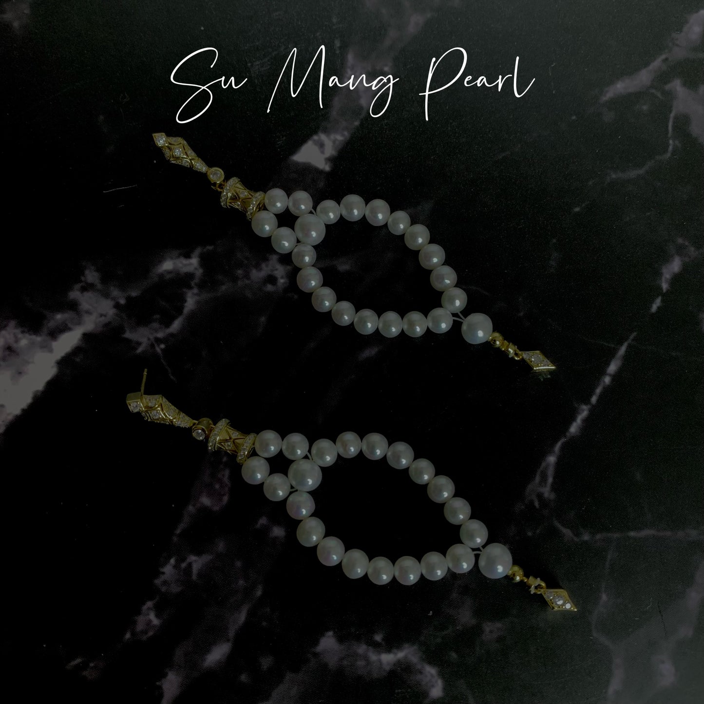 Retro Court Style Pearl Diamond-shaped Long Earrings, Gold Diamond-embellished Niche Earrings with Sense of Design