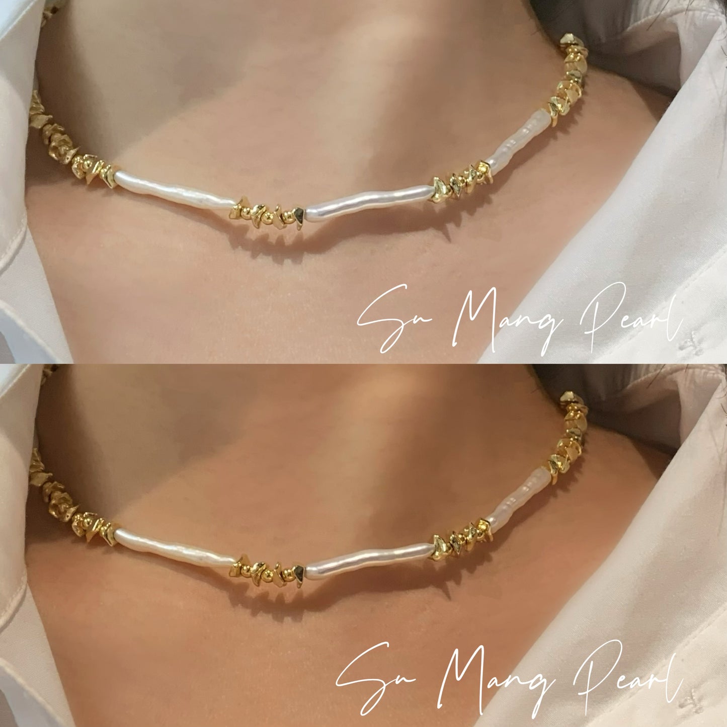 Collier de perles en eau douce naturel, design rétro en or de niche, choker en perles de luxe léger haut de gamme