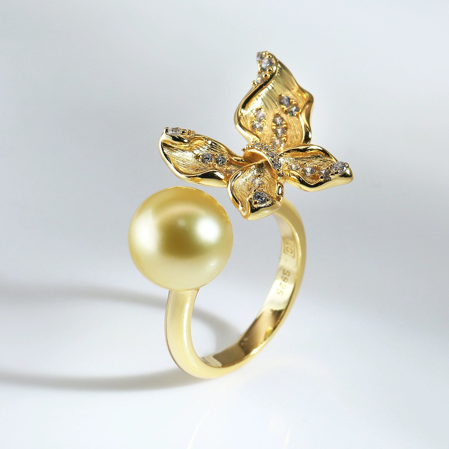 11-12Mm natural freshwater pearl light luxury retro butterfly pearl ring DIYs925