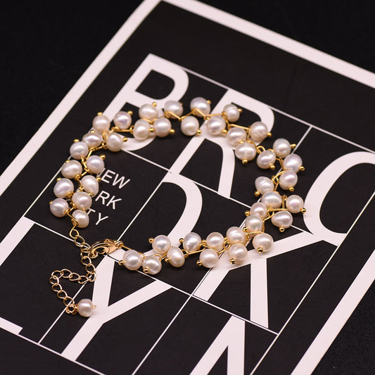 XlentAg Bracelet en perles naturelles d'eau douce blanches, roses et violettes pour femmes, bijou léger et luxueux au style japonais et coréen, simple et élégant