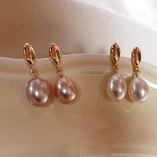 Boucles d'oreilles en perles d'eau douce naturelles à forte luminosité, clous d'oreilles en perles de 14K plaqué or, simples avec aiguille en argent pour femmes
