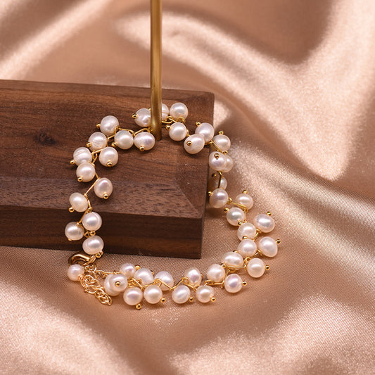 XlentAg Bracelet en perles naturelles d'eau douce blanches, roses et violettes pour femmes, bijou léger et luxueux au style japonais et coréen, simple et élégant