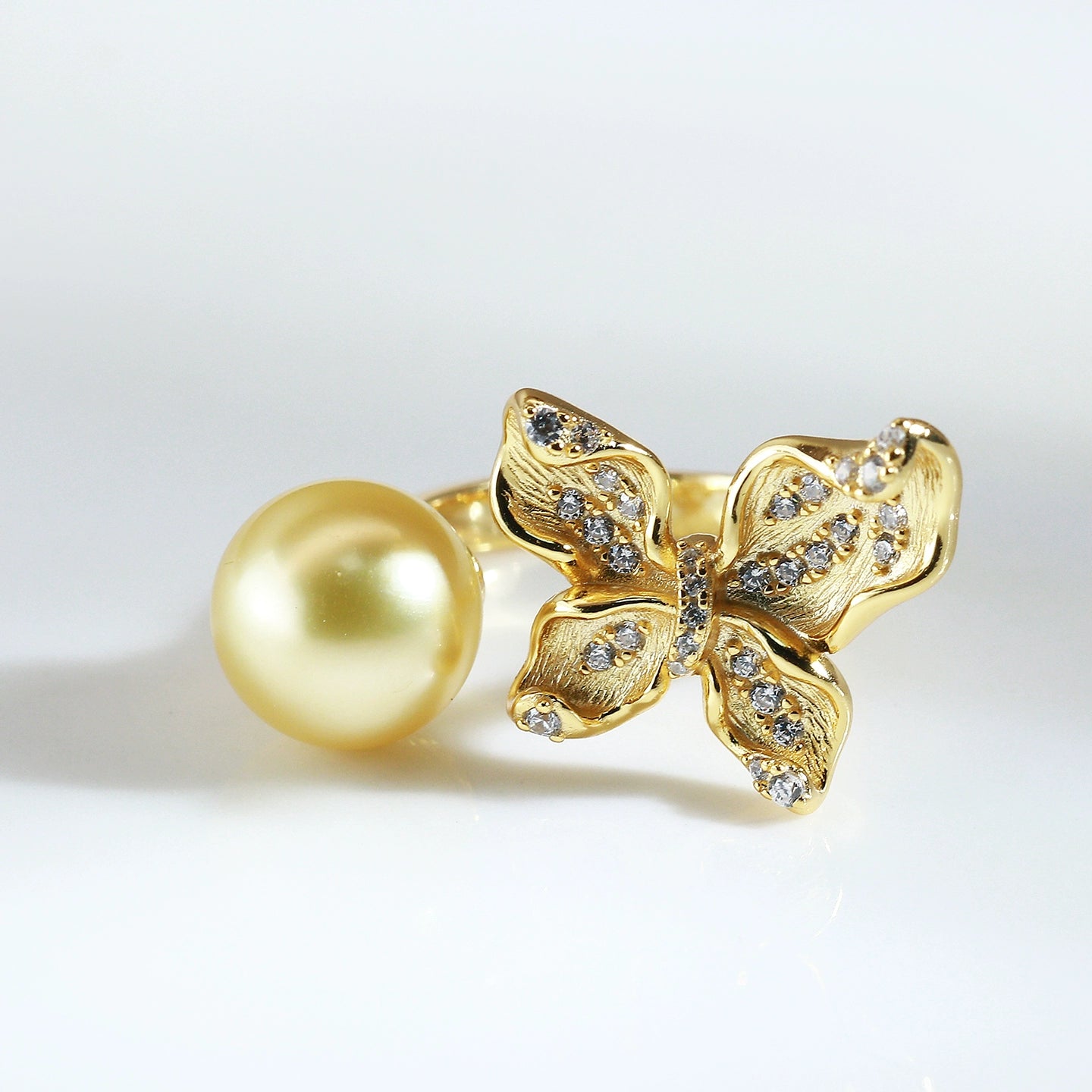 11-12Mm natural freshwater pearl light luxury retro butterfly pearl ring DIYs925