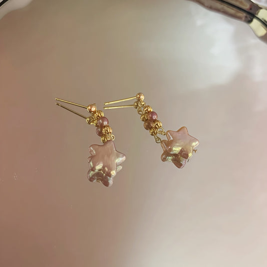 Boucles d'oreilles en perles de baroque étoilé violet naturel sans trou d'oreille, élégantes, avec aiguille en argent S925
