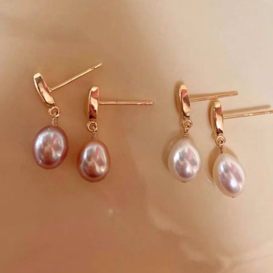 Boucles d'oreilles en perles d'eau douce naturelles à forte luminosité, clous d'oreilles en perles de 14K plaqué or, simples avec aiguille en argent pour femmes