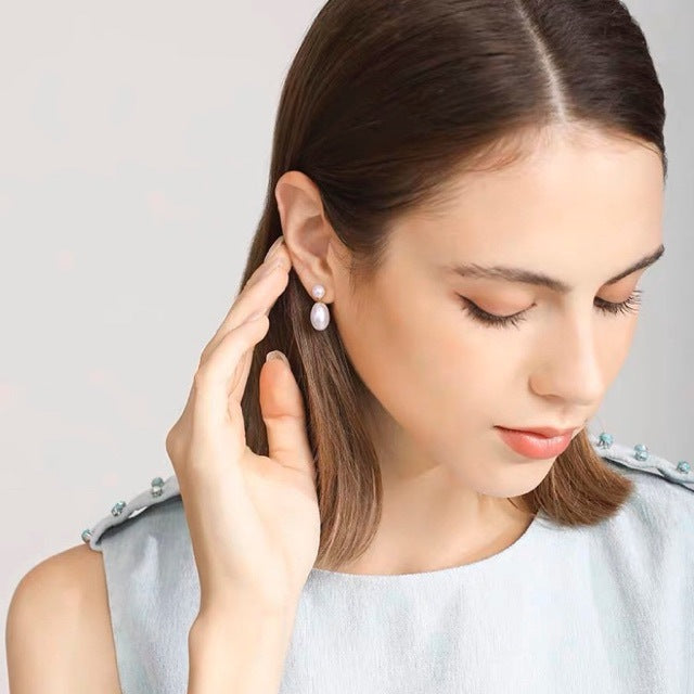 Boucles d'oreilles en véritable perle d'eau douce naturelle classique en argent 925, modèle princesse, à porter de plusieurs façons, couleur rose démontable