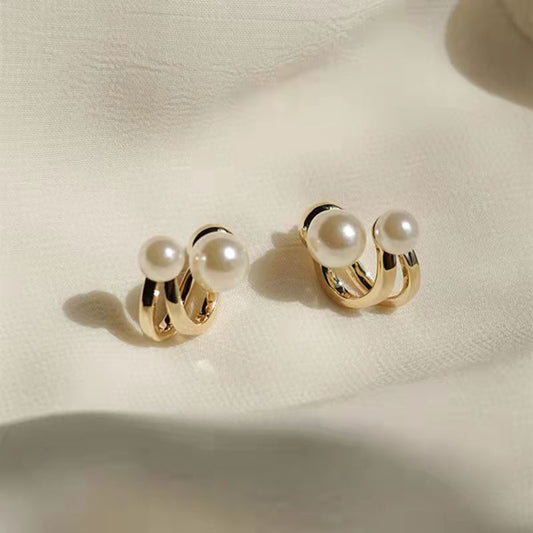 Boucles d'oreilles en perles de culture d'eau douce naturelles à porter de deux manières, design minimaliste pour femmes, style rétro français, accessoires d'oreilles à la personnalité unique