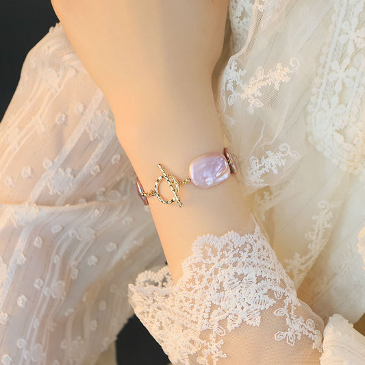 Bracelet en perles baroques carrées naturelles XlentAg pour femmes, style européen et américain, rétro, fait main, accessoires originaux