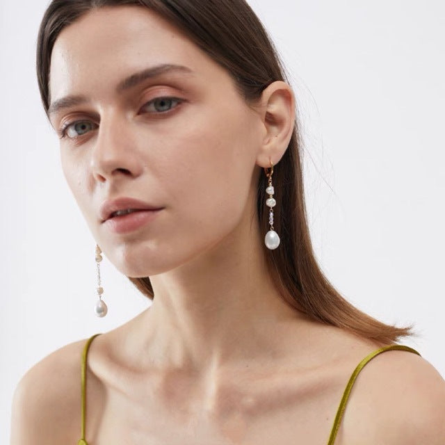 Boucles d'oreilles asymétriques vintage à la mode en forme de goutte d'eau en perles naturelles, style baroque d'eau douce
