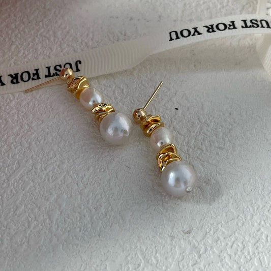 Boucles d'oreilles en perles naturelles pour femmes, style rétro français, artistique, haut de gamme, minimaliste, élégance, clous d'oreilles, nouvelle collection 2024, accessoires tendance