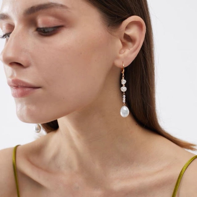 Boucles d'oreilles asymétriques vintage à la mode en forme de goutte d'eau en perles naturelles, style baroque d'eau douce