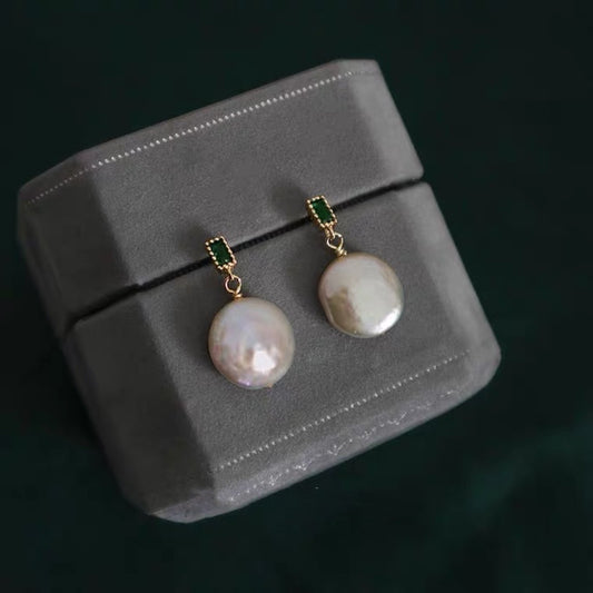 Boucles d'oreilles en perles d'eau douce baroques naturelles pour femmes, accessoires d'été, design gris, clous d'oreilles en forme de disque rond atypique