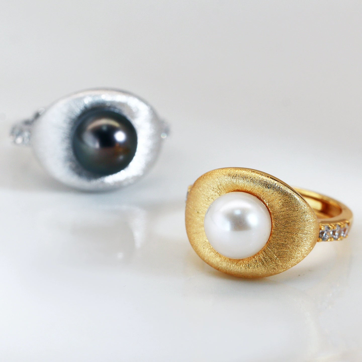 Bague légère et luxueuse en perle brossée, perle d'eau douce naturelle de 5 à 6 mm