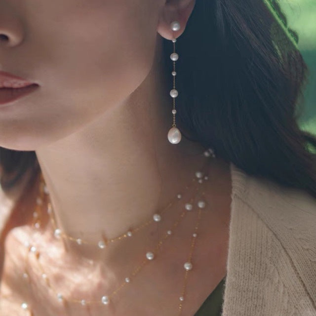 Nouvelle paire de boucles d'oreilles en perles d'eau douce, clous d'oreilles, étoiles scintillantes, en argent s925 plaqué or 18k, bijoux pour petite amie ou amie.