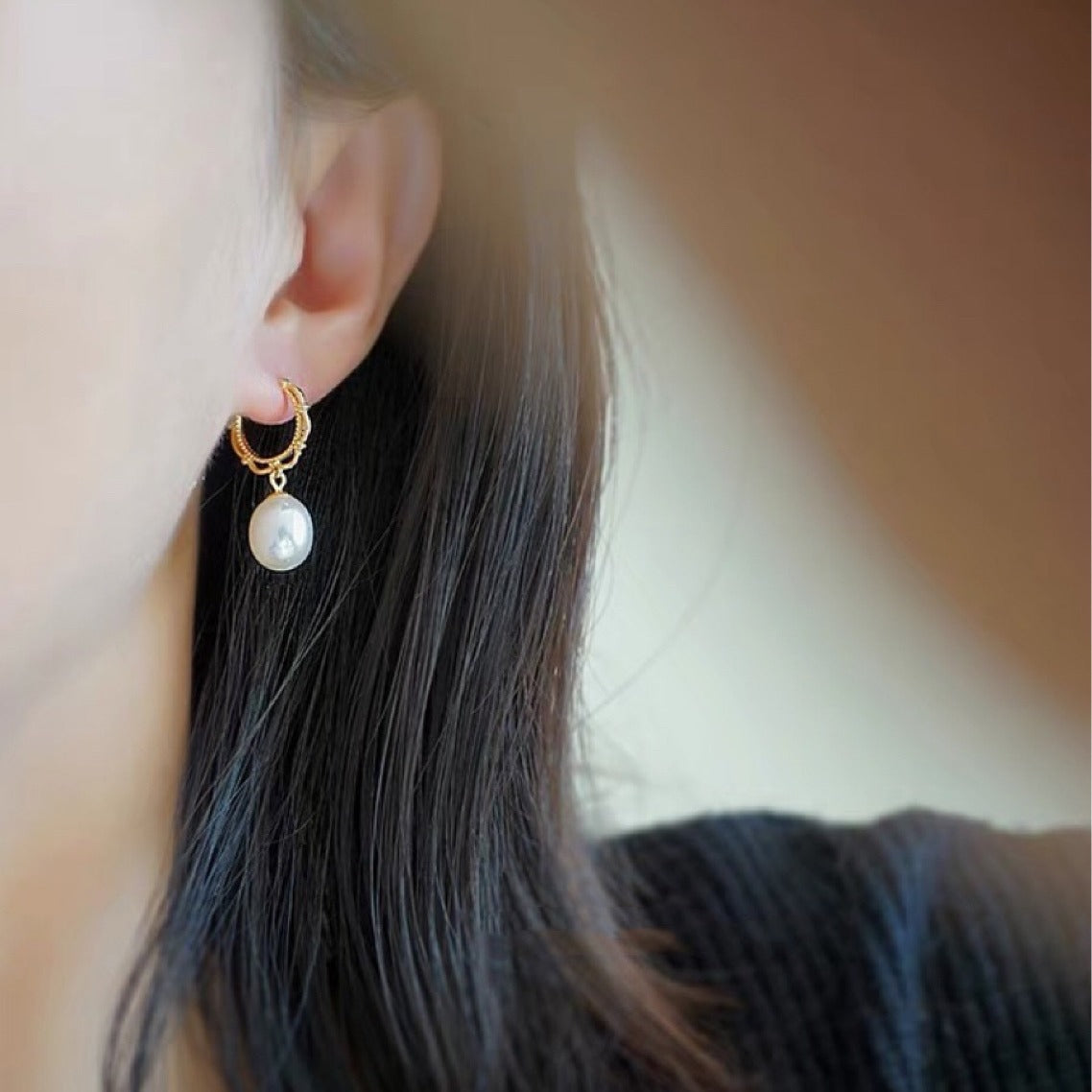 Boucles d'oreilles en perles naturelles pour femmes, design unique, en dentelle, avec aiguille en argent 925, plaqué or, créoles ajourées, clous d'oreilles, accessoires élégants