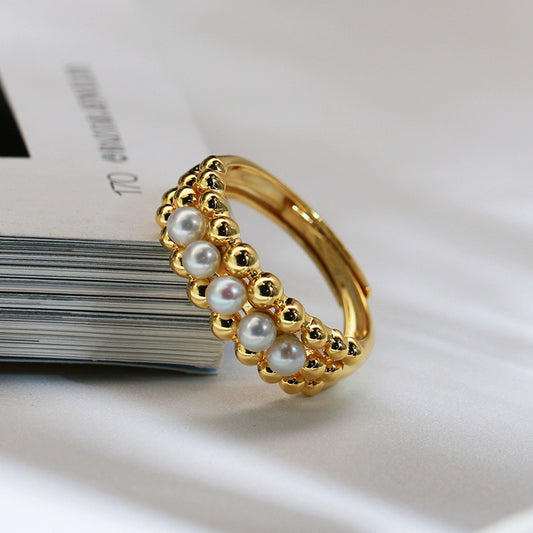 Bague de luxe originale faite main en argent S925, ornée de perles d'eau douce naturelles de 3 à 4 mm.