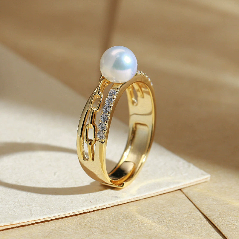 SuMang珠寶 S925銀輕奢設計珍珠戒指 8-9毫米天然淡水珍珠