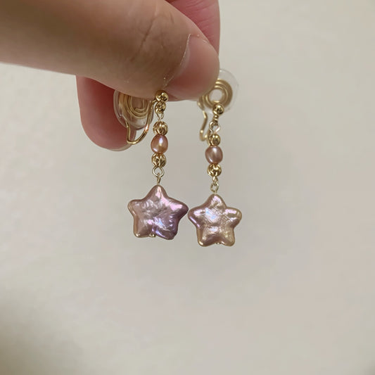 Boucles d'oreilles en perles de baroque étoilé violet naturel sans trou d'oreille, élégantes, avec aiguille en argent S925