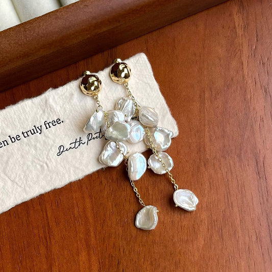 Boucles d'oreilles en perles keshi baroques naturelles irrégulières vintage françaises pour femmes, style floral et personnel
