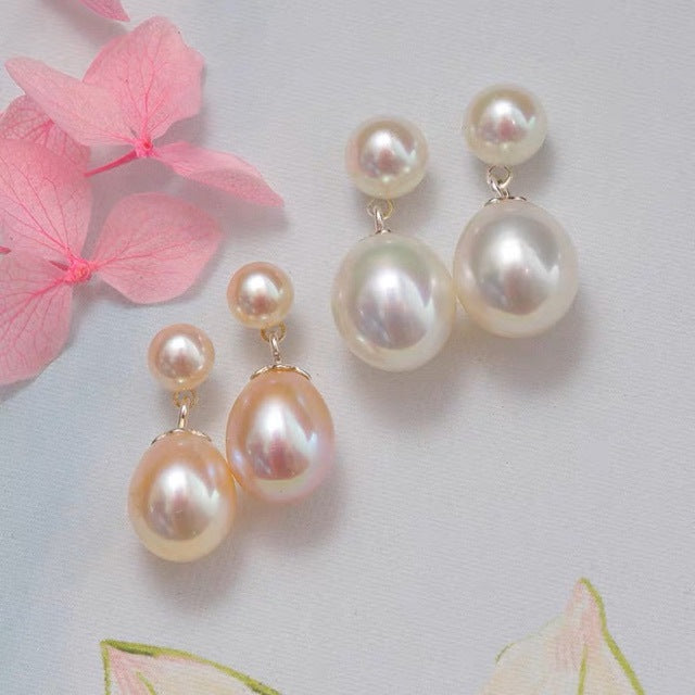 Boucles d'oreilles en véritable perle d'eau douce naturelle classique en argent 925, modèle princesse, à porter de plusieurs façons, couleur rose démontable