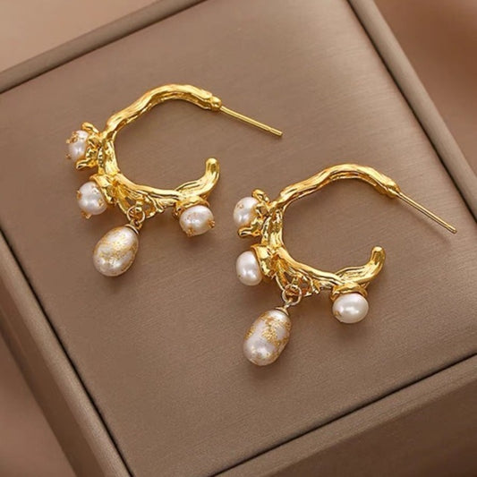 Boucles d'oreilles en perles d'eau douce naturelles au design irrégulier, style ins, avec tige en argent 925, élégance divine