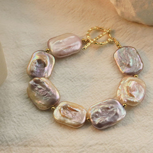 Bracelet en perles baroques carrées naturelles XlentAg pour femmes, style européen et américain, rétro, fait main, accessoires originaux