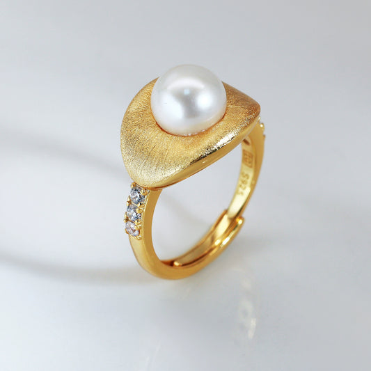 Bague légère et luxueuse en perle brossée, perle d'eau douce naturelle de 5 à 6 mm